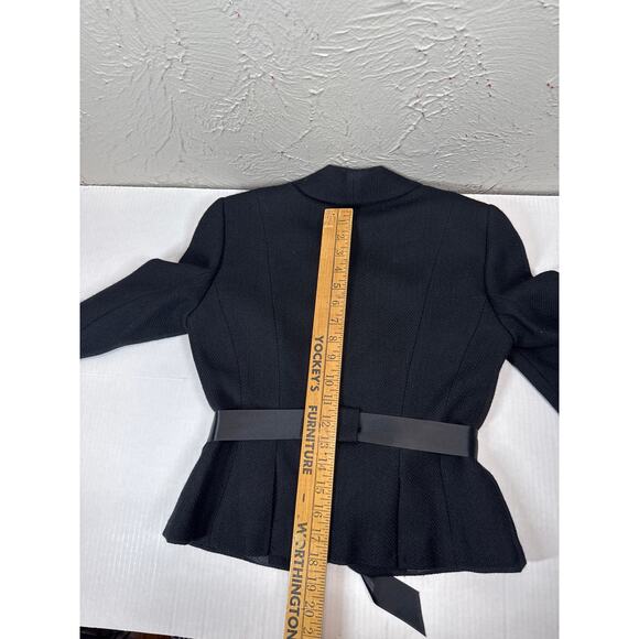 Tahari Tweed Satin Belt Stone Snap Belt Fitted Blazer Jacket‎ Petite 2 Black - Picture 6 of 6